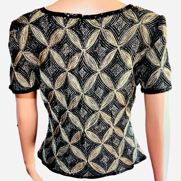 Papell Boutique Evening Black and Gold.Beaded 100% Silk Top - Picture 2 of 15